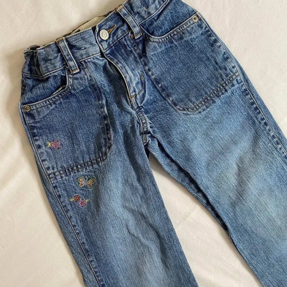 Vintage Gap Butterfly Embroidered Flare Stretch Denim Jeans Sz 7